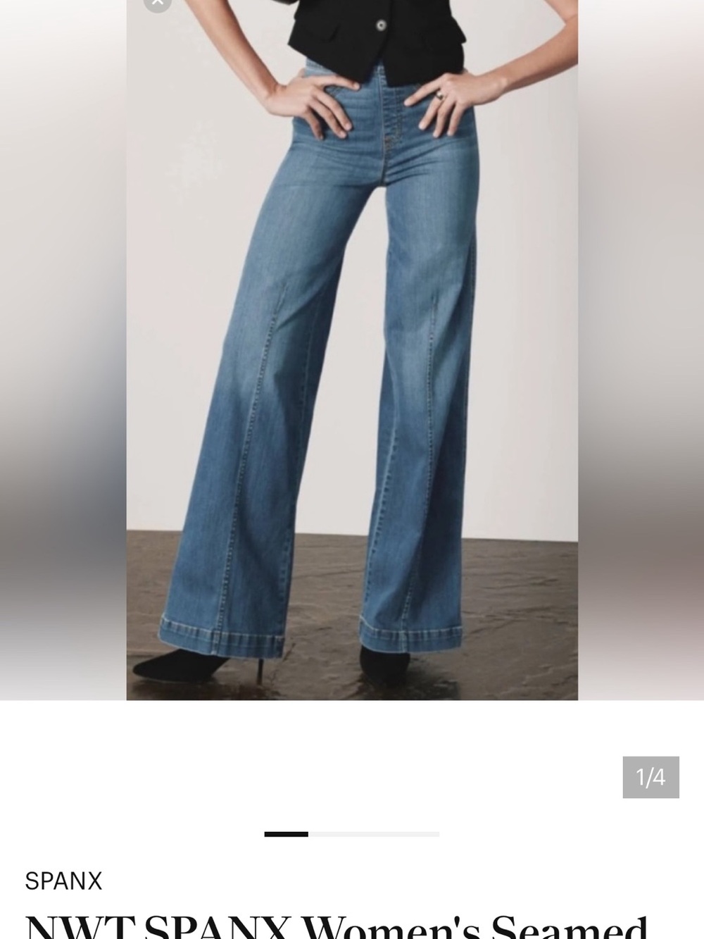 SPANX Seamed High-Rise Wide Leg Jeans in Medium Blue Denim